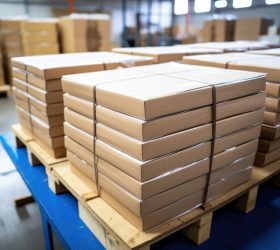 pile of sealed product boxes ready for dispatch, created with generative ai